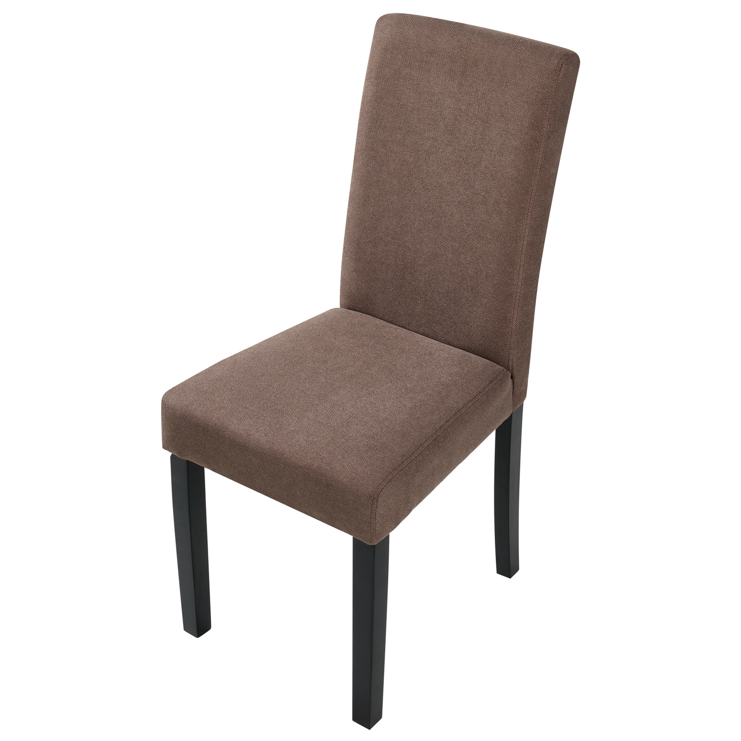 Set Of 2 Dining Chairs Brown Fabric With Wooden Legs Modern Elegant Design
