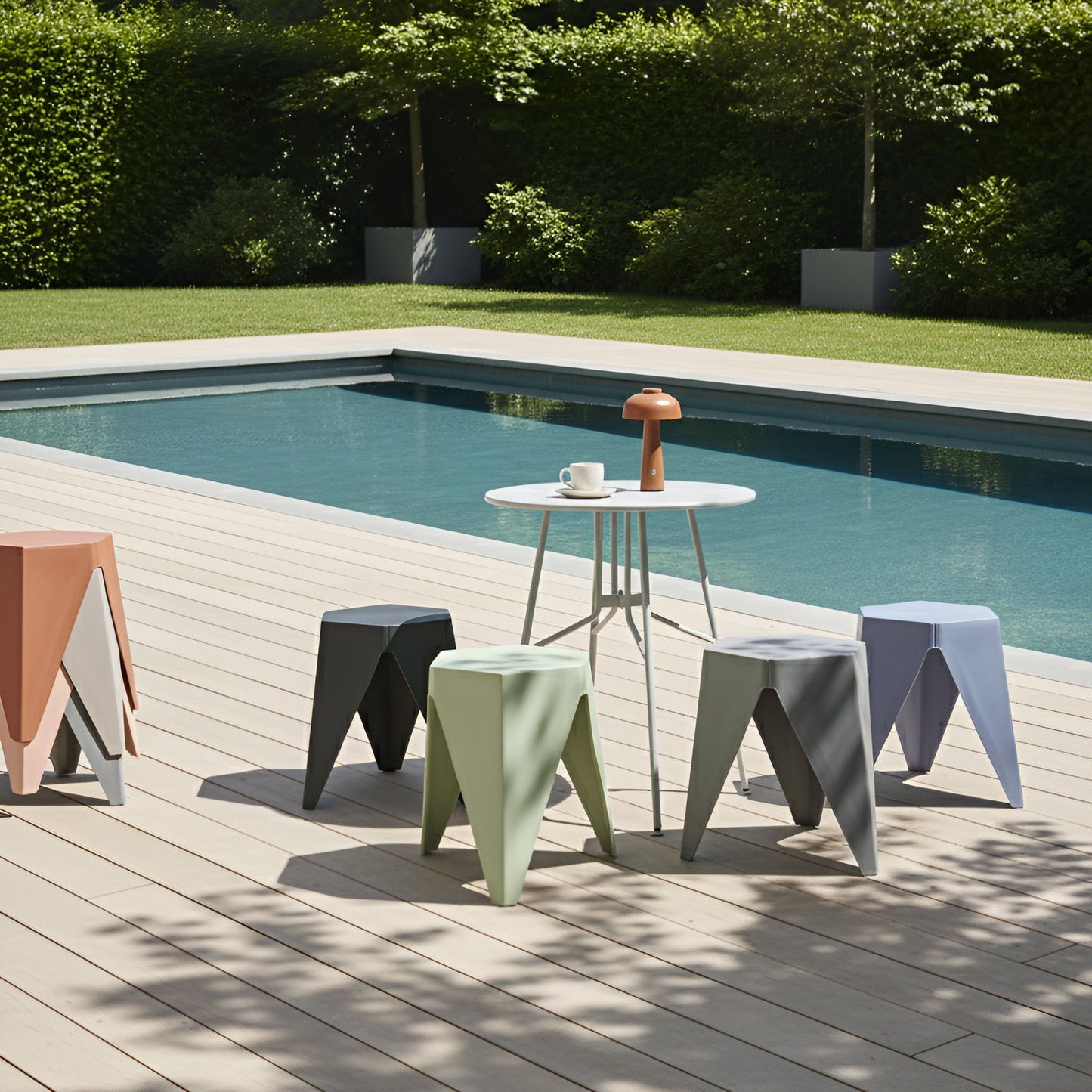 Pastel Multicolor 4 Piece Garden Stool Set Stackable Patio Footstools