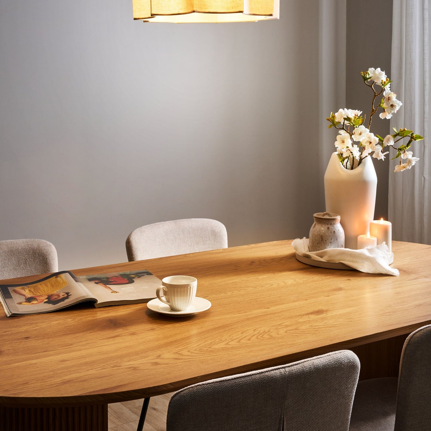 Pendant Lamp White Beige Geometric Fabric Shade Iron Base