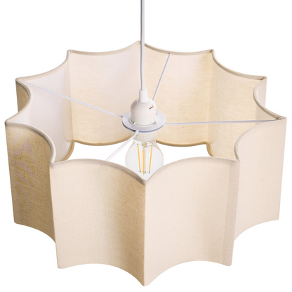 Pendant Lamp White Beige Geometric Fabric Shade Iron Base