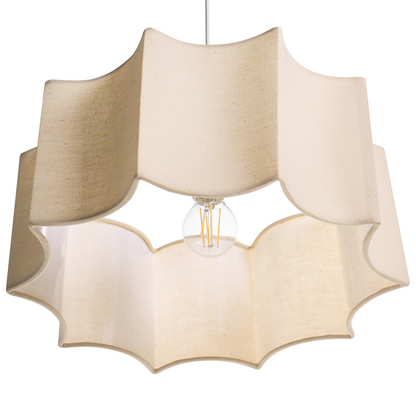 Pendant Lamp White Beige Geometric Fabric Shade Iron Base