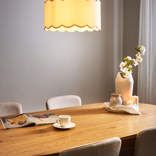 Pendant Lamp White Beige Fabric Shade Iron Base Modern