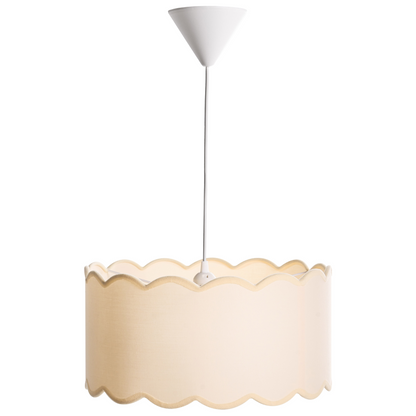 Pendant Lamp White Beige Fabric Shade Iron Base Modern