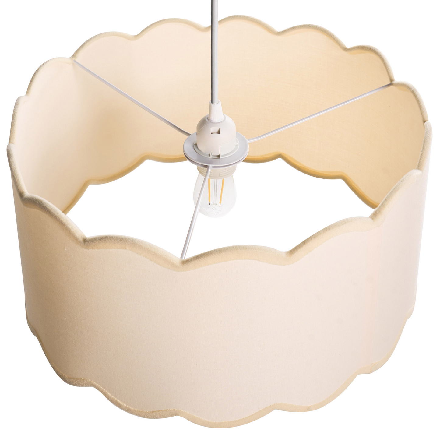 Pendant Lamp White Beige Fabric Shade Iron Base Modern