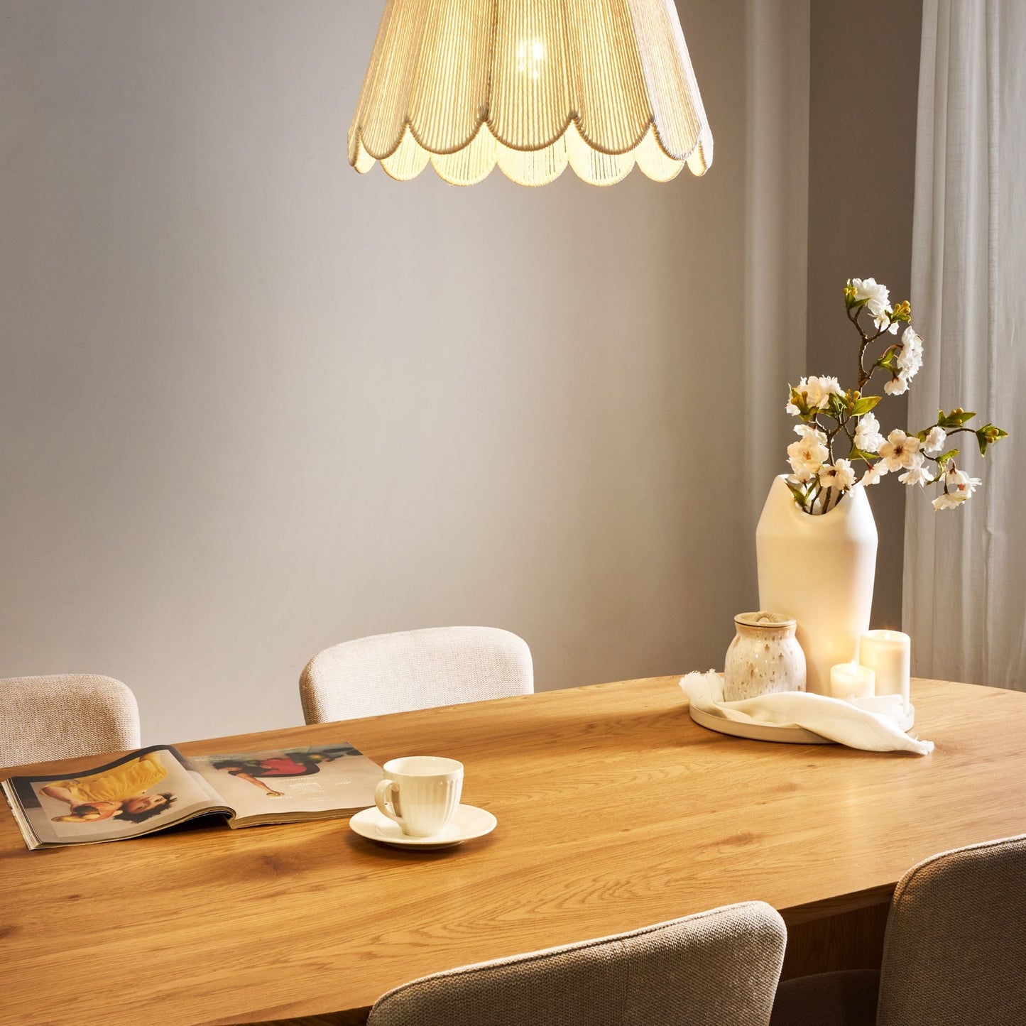 Pendant Lamp Beige Paper Rope Shade Iron Base Boho Style Ambient Light For Living Room
