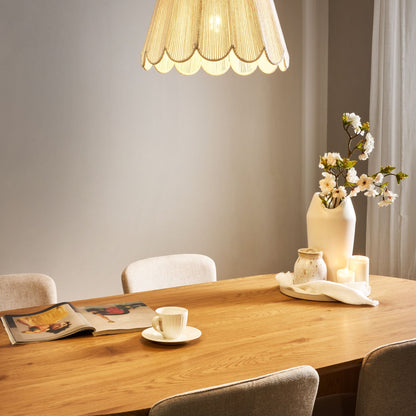 Pendant Lamp Beige Paper Rope Shade Iron Base Boho Style Ambient Light For Living Room