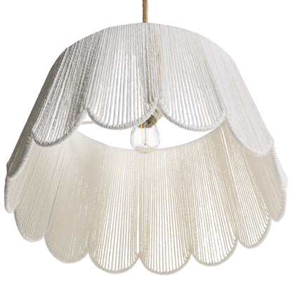 Pendant Lamp Beige Paper Rope Shade Iron Base Boho Style Ambient Light For Living Room