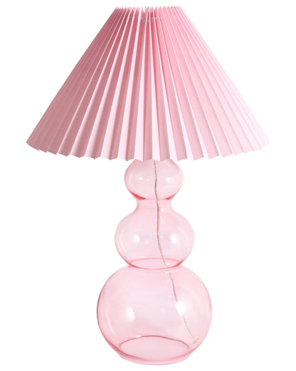 Luma Table Lamp Pink Glass Base With Pleated Fabric Shade