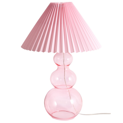 Luma Table Lamp Pink Glass Base With Pleated Fabric Shade