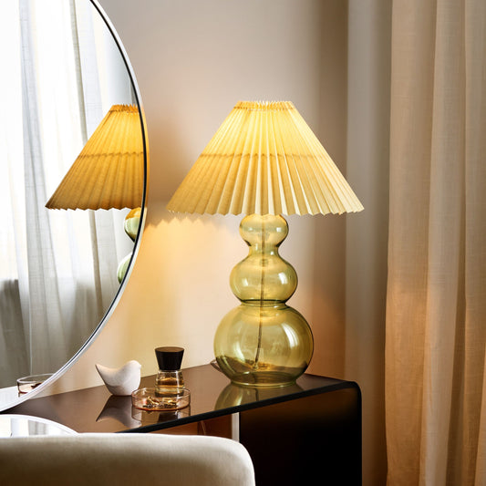 Table Lamp Green Glass Base Bell Shade Modern Style