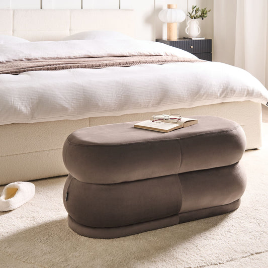 Plush Velvet Upholstered Bed Bench Dark Brown