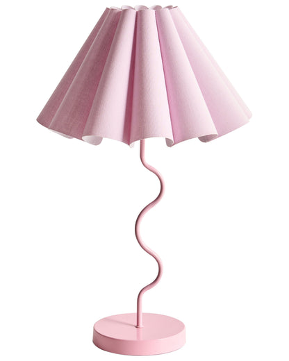 Craft Pink Table Lamp With Wavy Metal Base And Pleated Fabric Shade For Indoor Bedroom Living Room Modern Decor