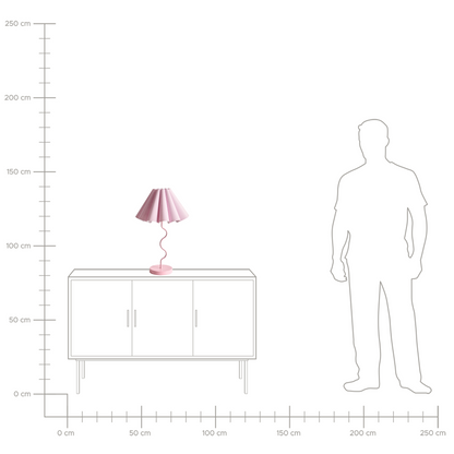 Craft Pink Table Lamp With Wavy Metal Base And Pleated Fabric Shade For Indoor Bedroom Living Room Modern Decor