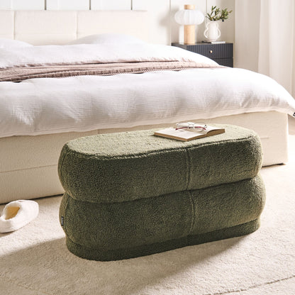 Boucle Green Upholstered Bed Bench Stool