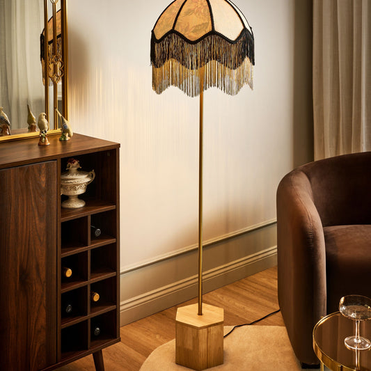 Floor Lamp Natural Fabric Drum Shade 150cm Retro Classic