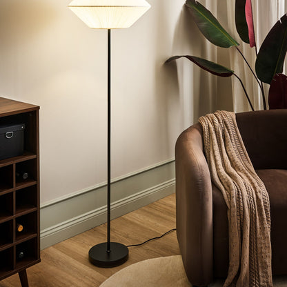 Floor Lamp White Fabric Black Iron 150cm Geometric Shade