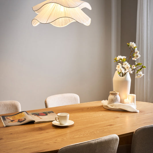 Pendant Lamp White Double Pleated Shade Iron Base