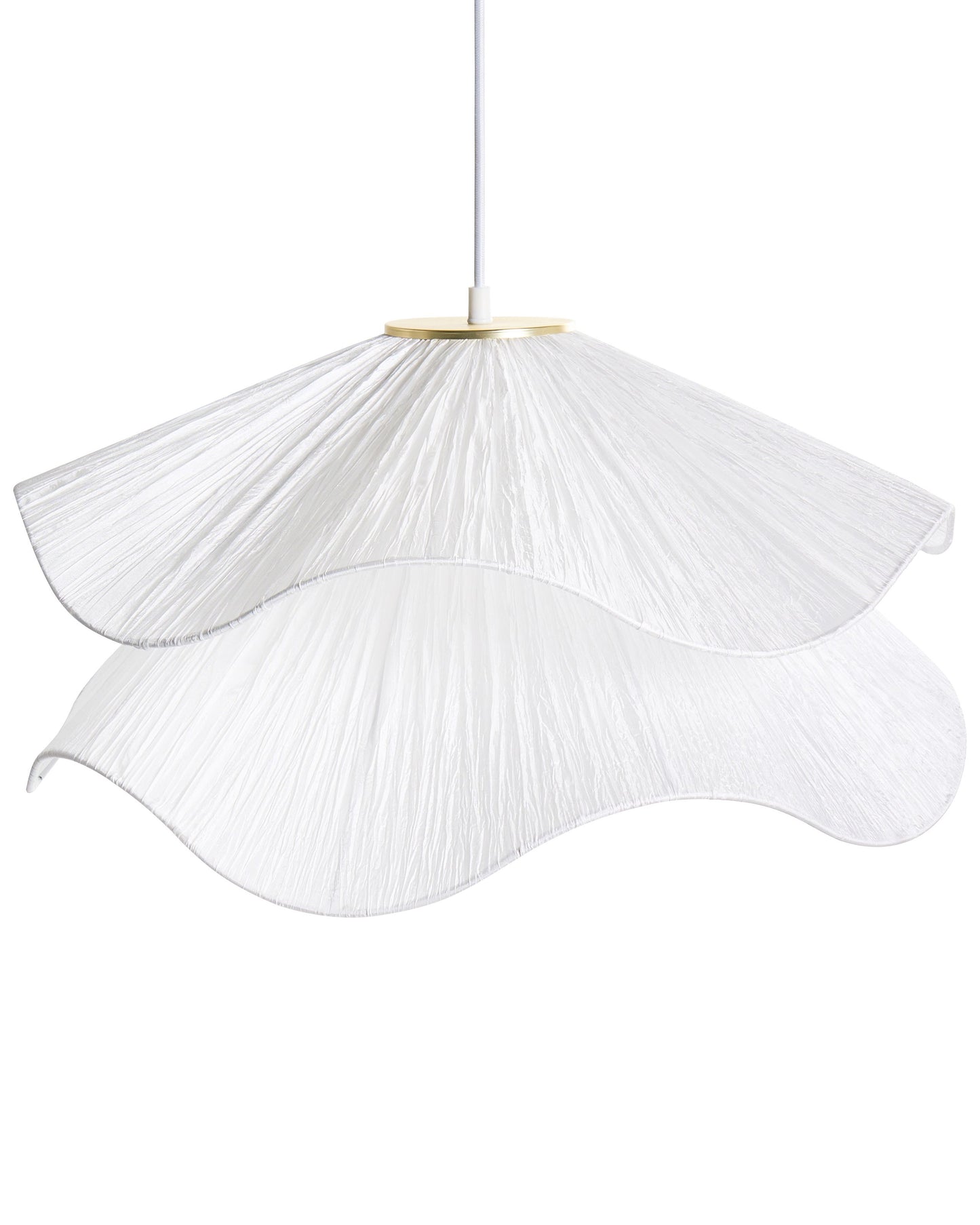 Pendant Lamp White Double Pleated Shade Iron Base