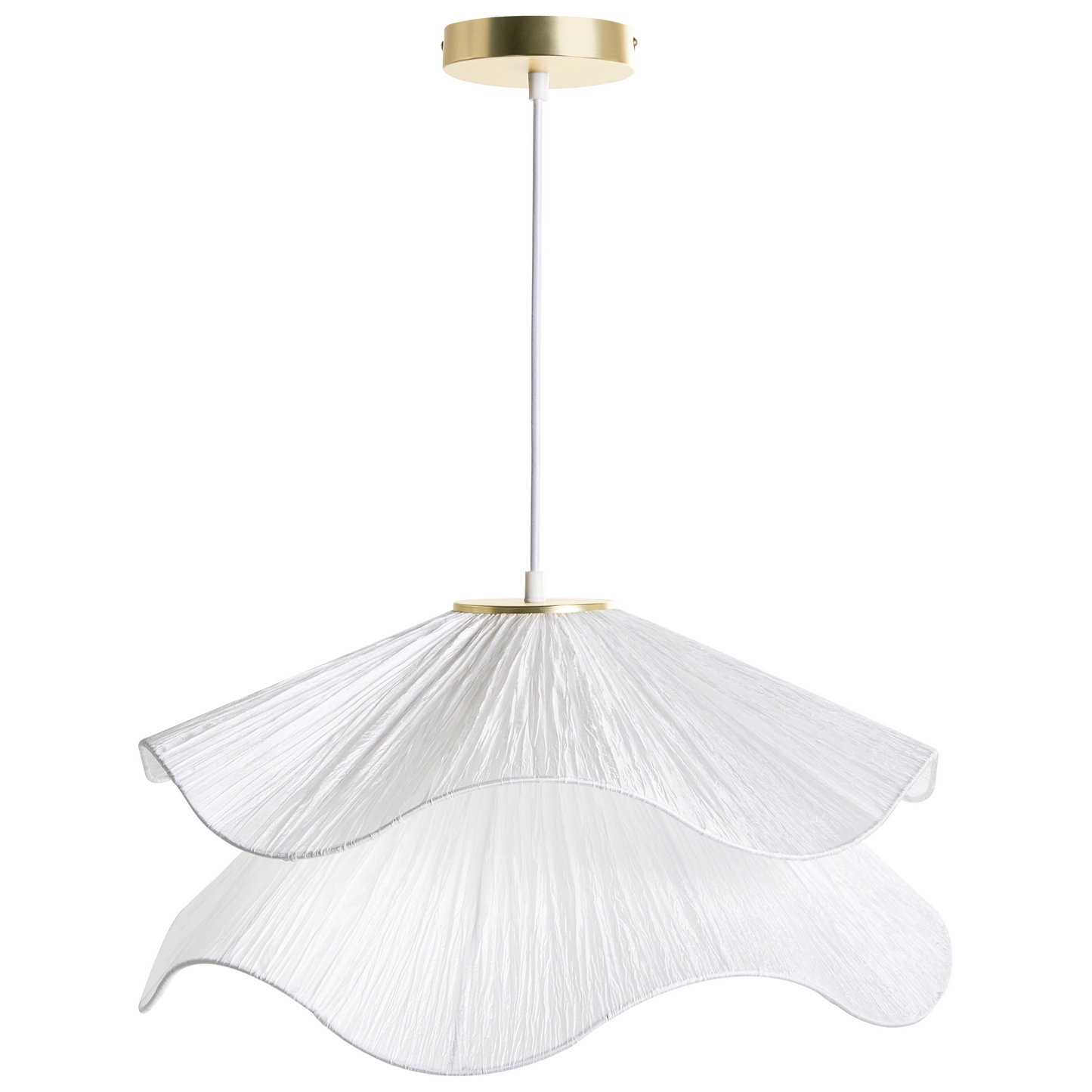 Pendant Lamp White Double Pleated Shade Iron Base