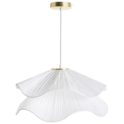 Pendant Lamp White Double Pleated Shade Iron Base