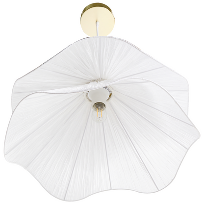Pendant Lamp White Double Pleated Shade Iron Base