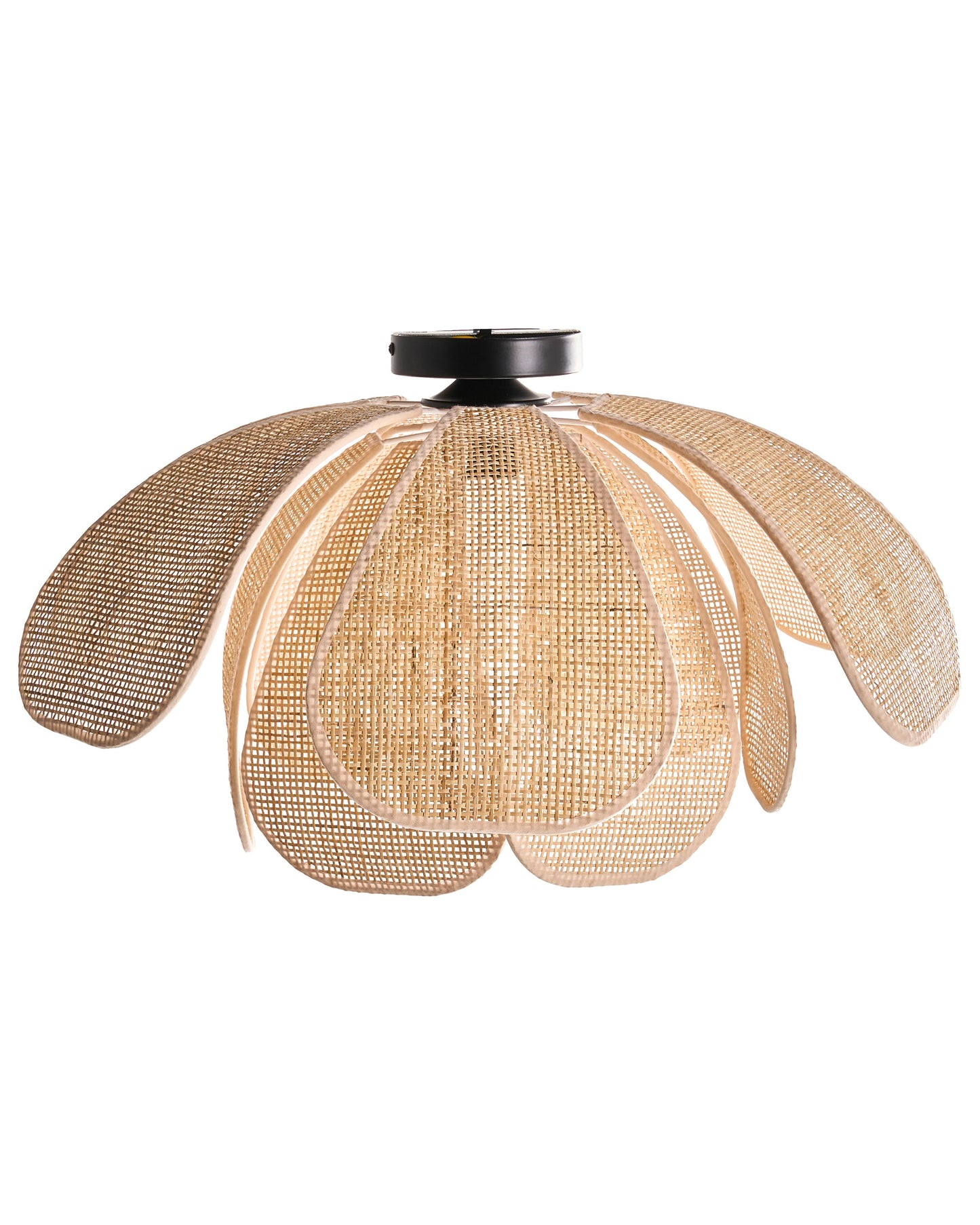 Pendant Lamp Natural Rattan Shade Black Iron Base
