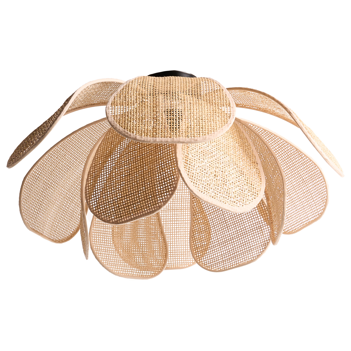 Pendant Lamp Natural Rattan Shade Black Iron Base