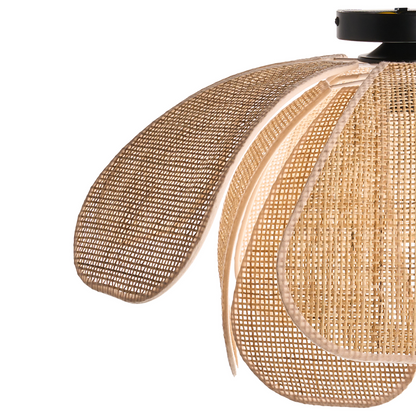 Pendant Lamp Natural Rattan Shade Black Iron Base