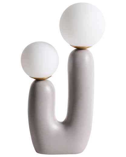Grey Resin Table Lamp With U Shaped Base And Double Globe Glass Shades Retro