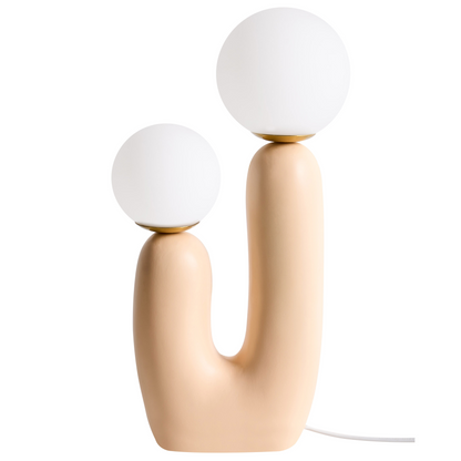 Table Lamp Beige Resin U Shaped Base Double Glass Shades