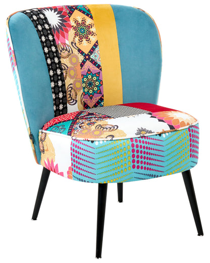 Blue Patchwork Armchair Armless Accent Chair With Metal Legs
