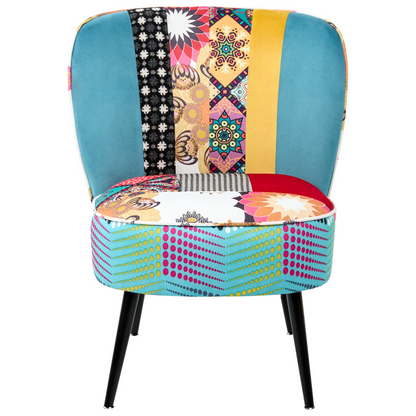 Blue Patchwork Armchair Armless Accent Chair With Metal Legs