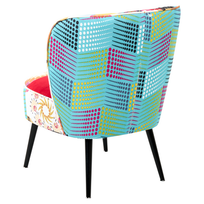 Blue Patchwork Armchair Armless Accent Chair With Metal Legs