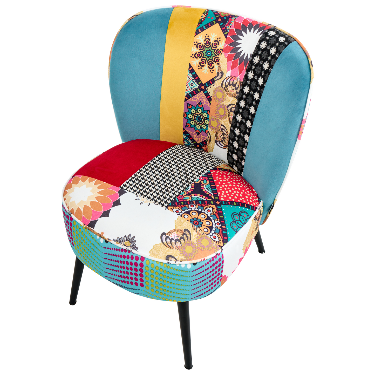 Blue Patchwork Armchair Armless Accent Chair With Metal Legs
