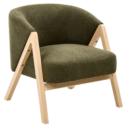 Modern Armchair Dark Green Boucle Fabric With Wooden Legs