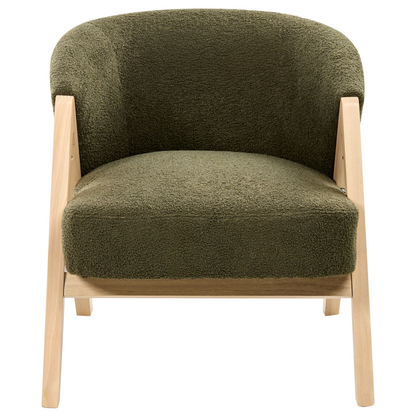 Modern Armchair Dark Green Boucle Fabric With Wooden Legs