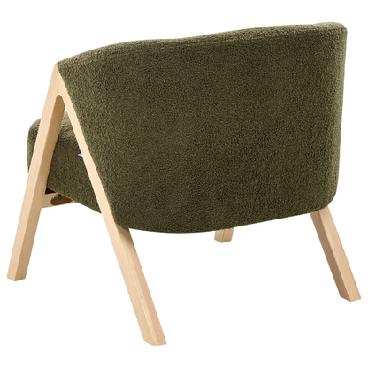 Modern Armchair Dark Green Boucle Fabric With Wooden Legs