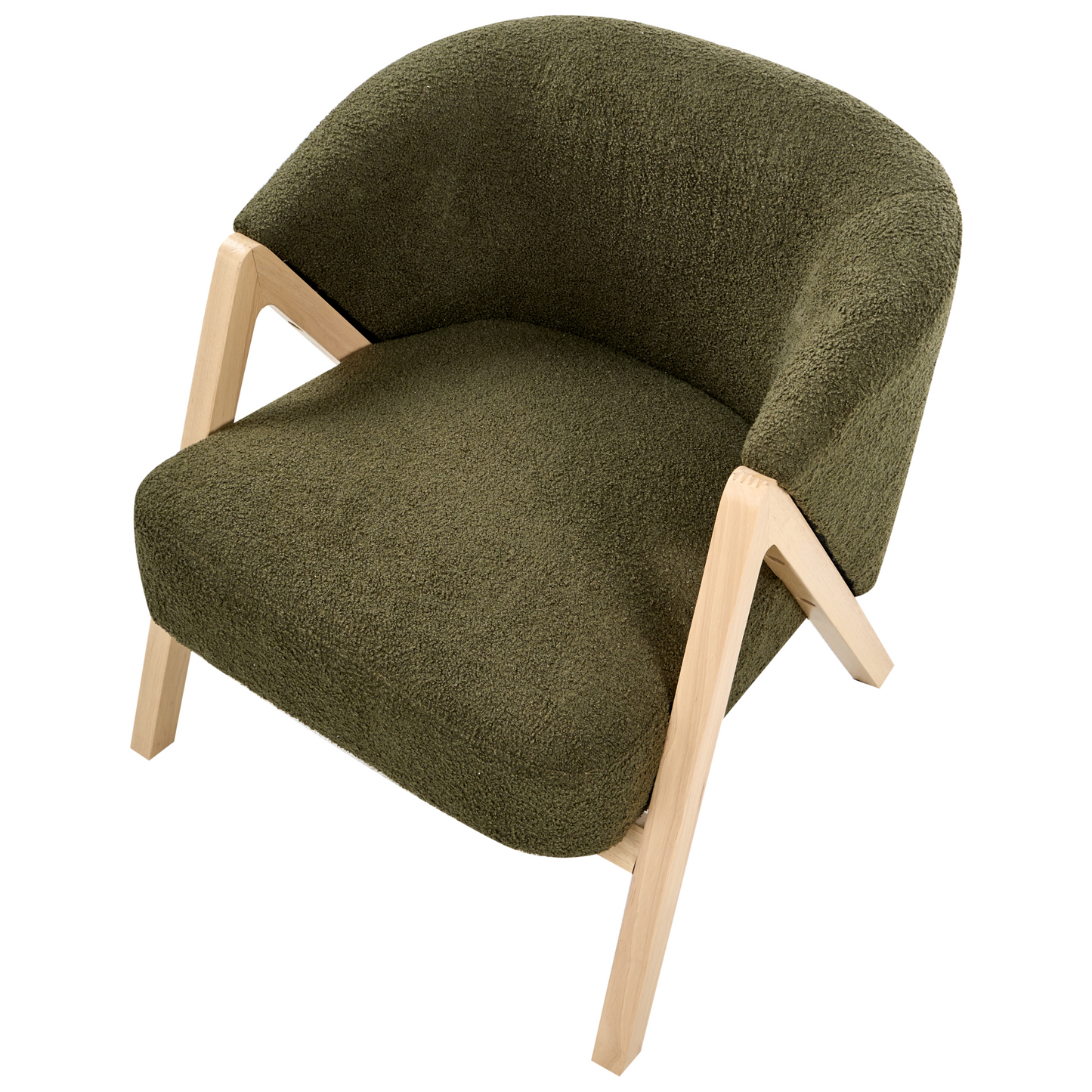 Modern Armchair Dark Green Boucle Fabric With Wooden Legs