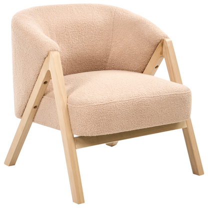 Armchair Beige Boucl? Fabric Accent Chair With Wooden Legs
