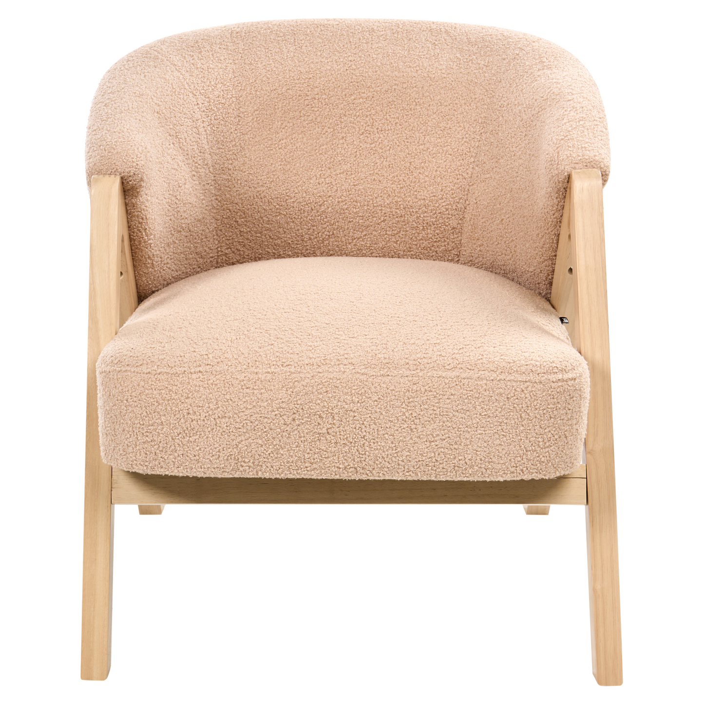 Armchair Beige Boucl? Fabric Accent Chair With Wooden Legs