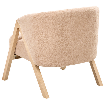 Armchair Beige Boucl? Fabric Accent Chair With Wooden Legs