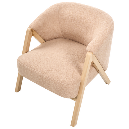 Armchair Beige Boucl? Fabric Accent Chair With Wooden Legs