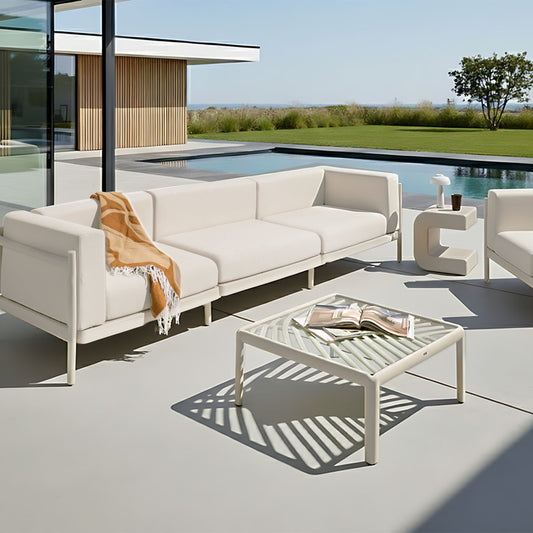 Outdoor Garden Sofa Extension Module Light Beige Synthetic Frame With Cushions Modern Armless Design