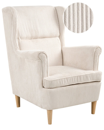 Wingback Chair Corduroy Beige High Back Wood Legs Traditional Retro Living Room Accent
