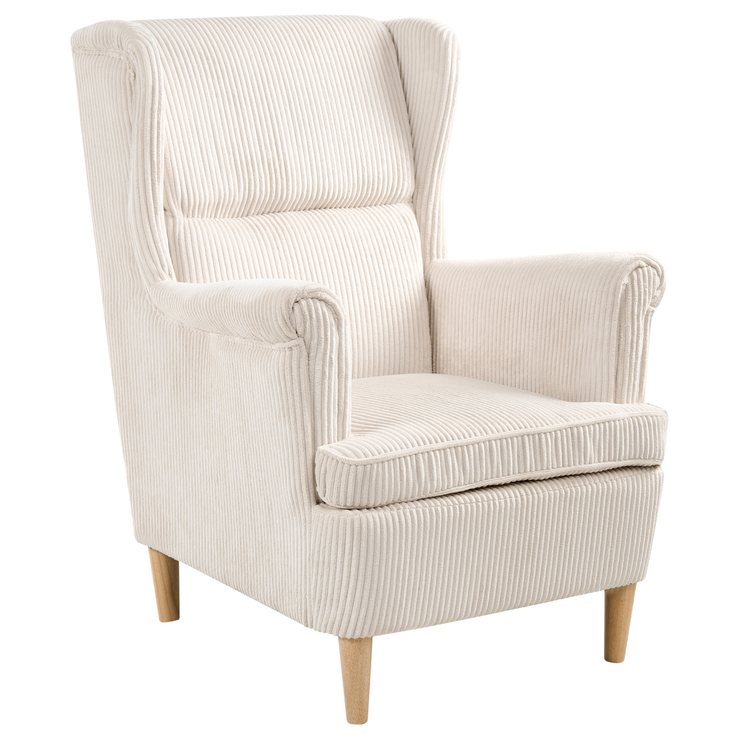 Wingback Chair Corduroy Beige High Back Wood Legs Traditional Retro Living Room Accent