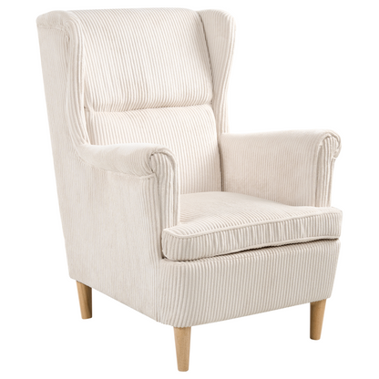 Wingback Chair Corduroy Beige High Back Wood Legs Traditional Retro Living Room Accent
