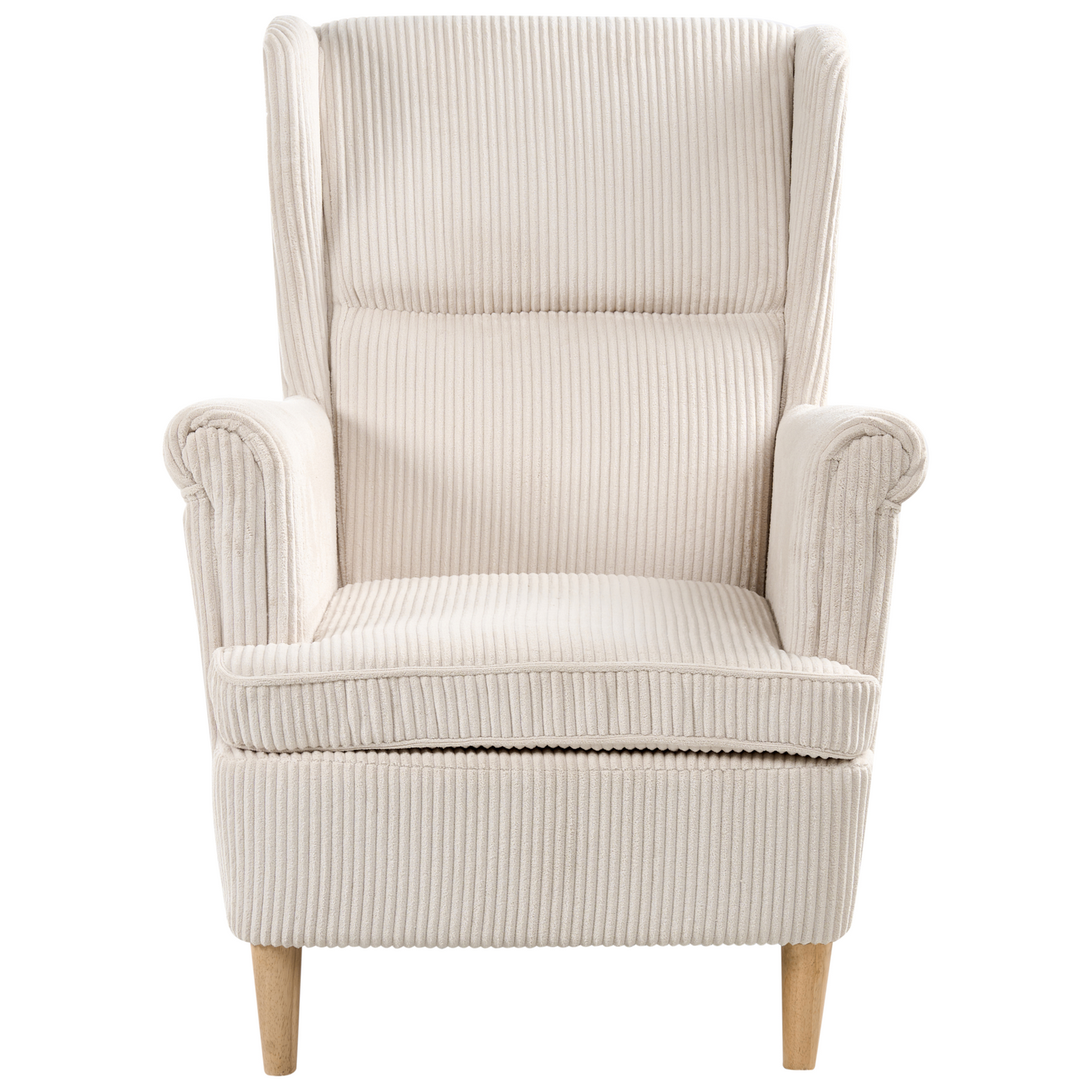 Wingback Chair Corduroy Beige High Back Wood Legs Traditional Retro Living Room Accent