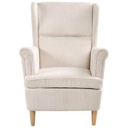 Wingback Chair Corduroy Beige High Back Wood Legs Traditional Retro Living Room Accent