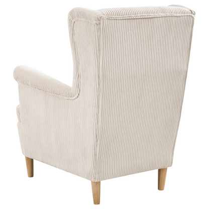 Wingback Chair Corduroy Beige High Back Wood Legs Traditional Retro Living Room Accent