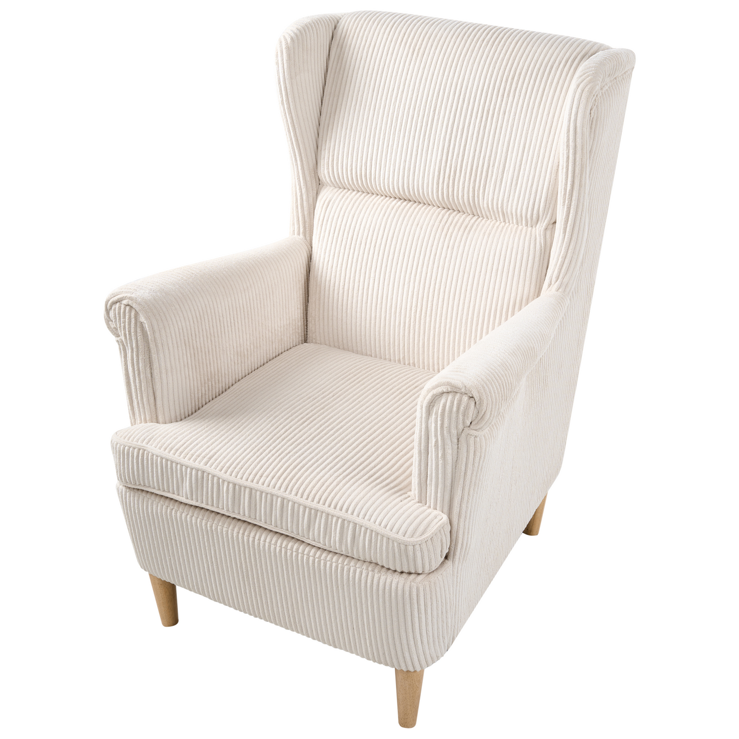 Wingback Chair Corduroy Beige High Back Wood Legs Traditional Retro Living Room Accent